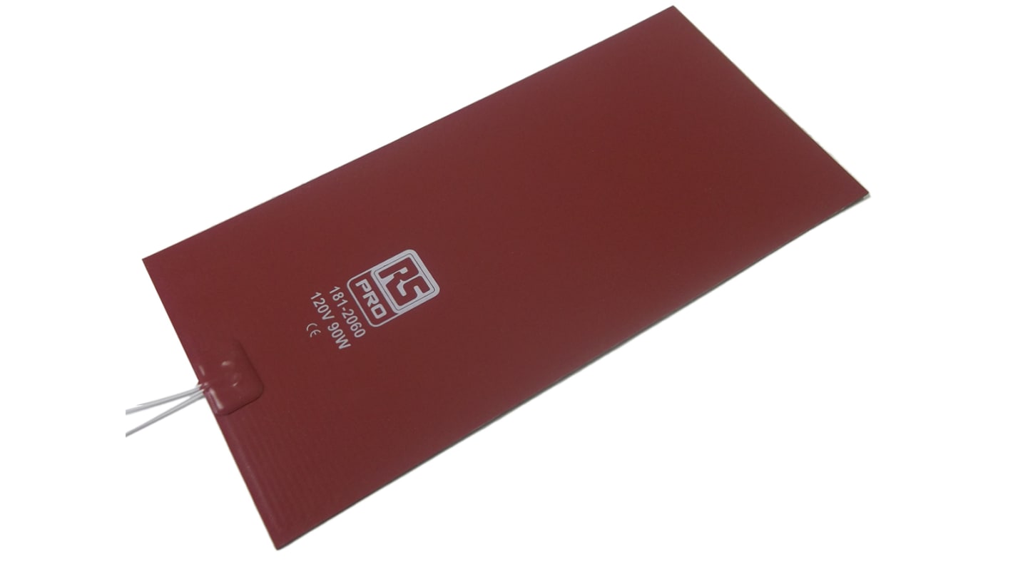 Tapis chauffant en silicone Rectangle RS PRO, 120 V c.a., 90 W, 152 x 305mm