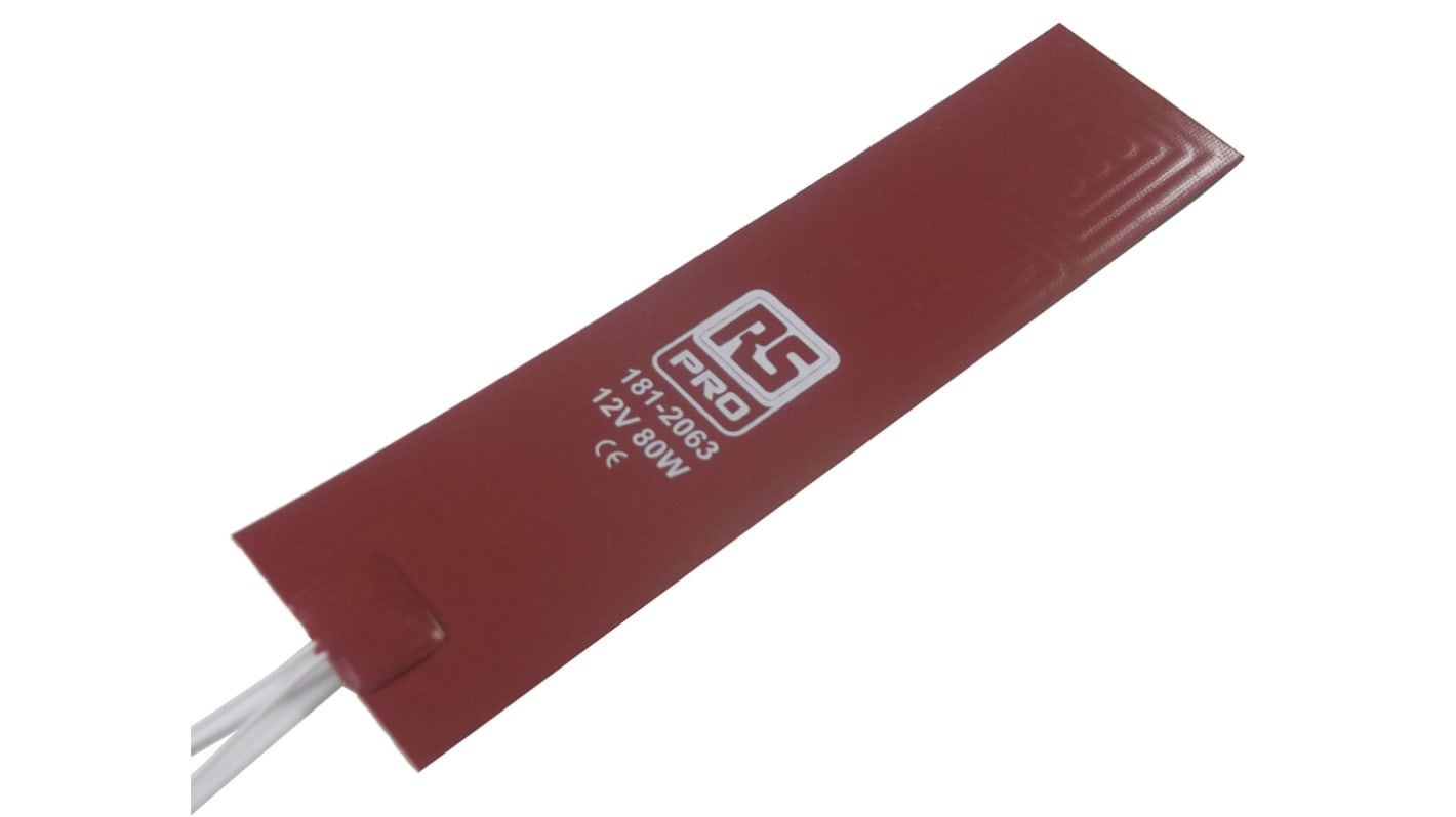 RS PRO Silicone Heater Mat, 80 W, 50 x 203mm, 12 V dc