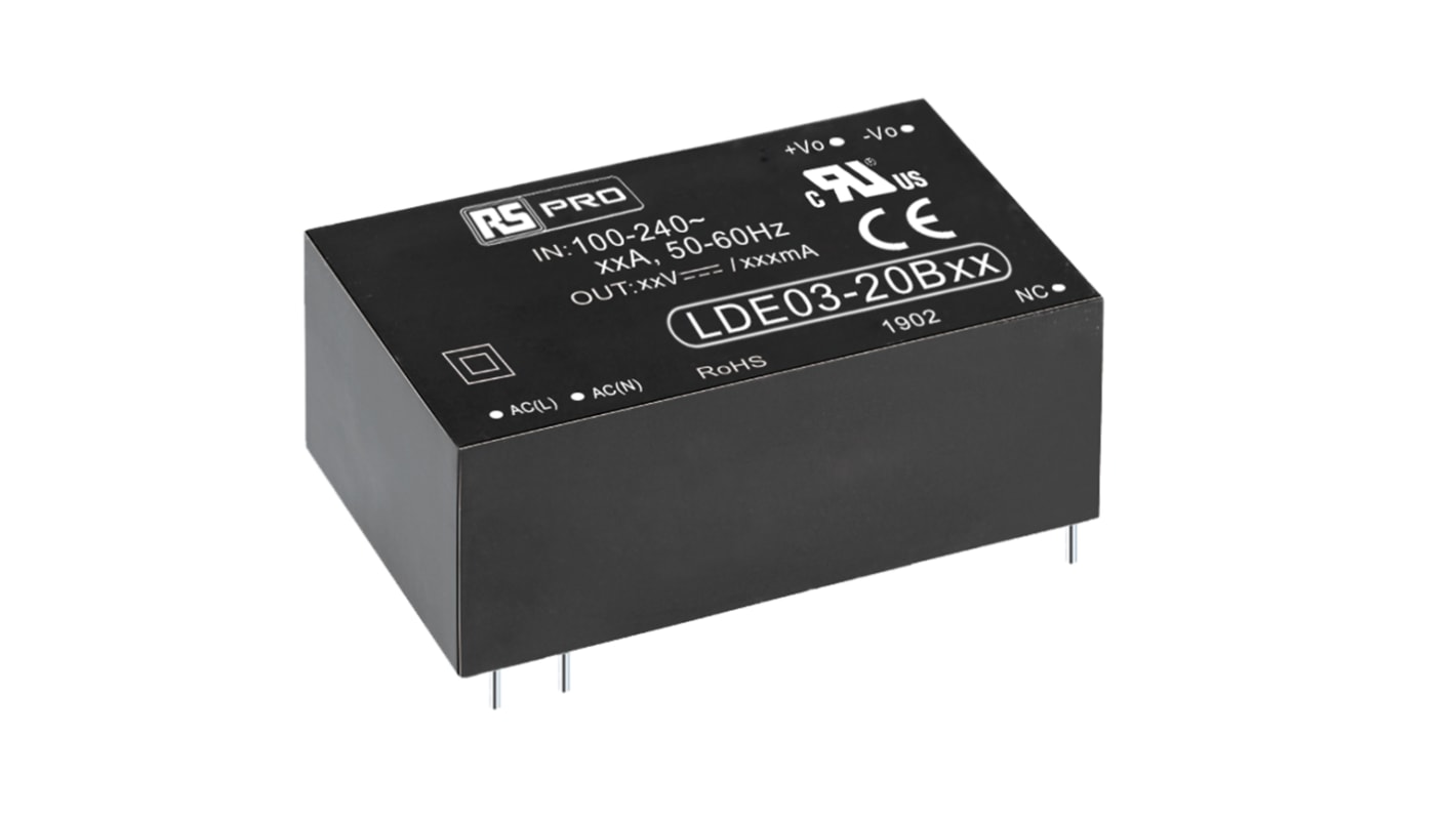 RS PRO Switching Power Supply, 9V dc, 330mA, 3W, 1 Output, 100 → 370 V dc, 85 → 264 V ac Input Voltage