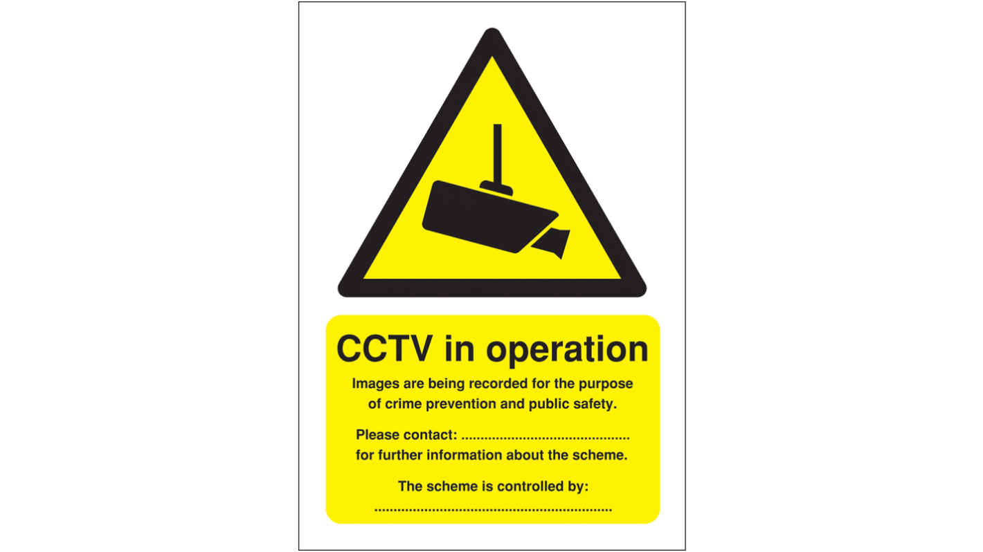 RS PRO Polypropylene CCTV Sign, CCTV Sign, English, 420 mm x 297mm
