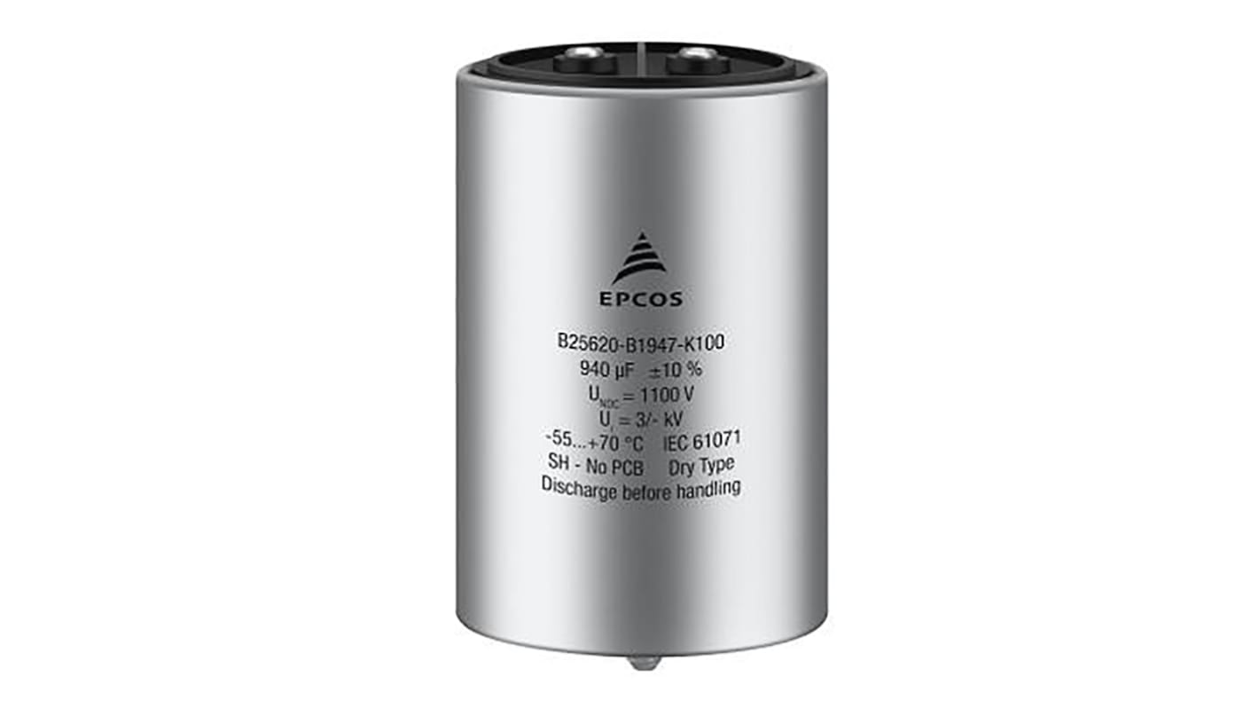 EPCOS B2562 Metallised Polypropylene Film Capacitor, 1.1kV dc, -15 → 0%, 420μF, Stud Mount