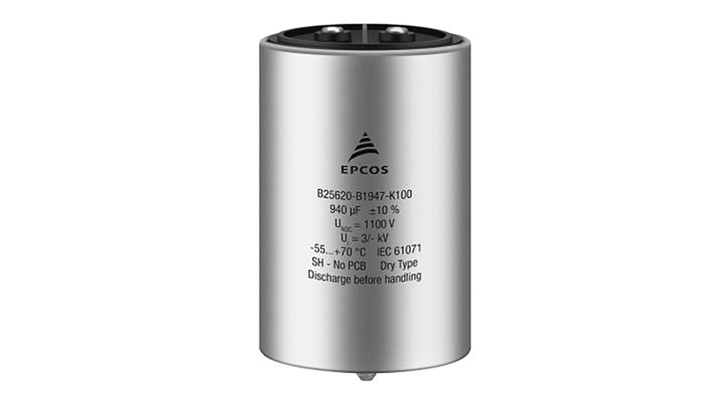 EPCOS B2562 Metallised Polypropylene Film Capacitor, 1.1kV dc, ±10%, 480μF, Stud Mount