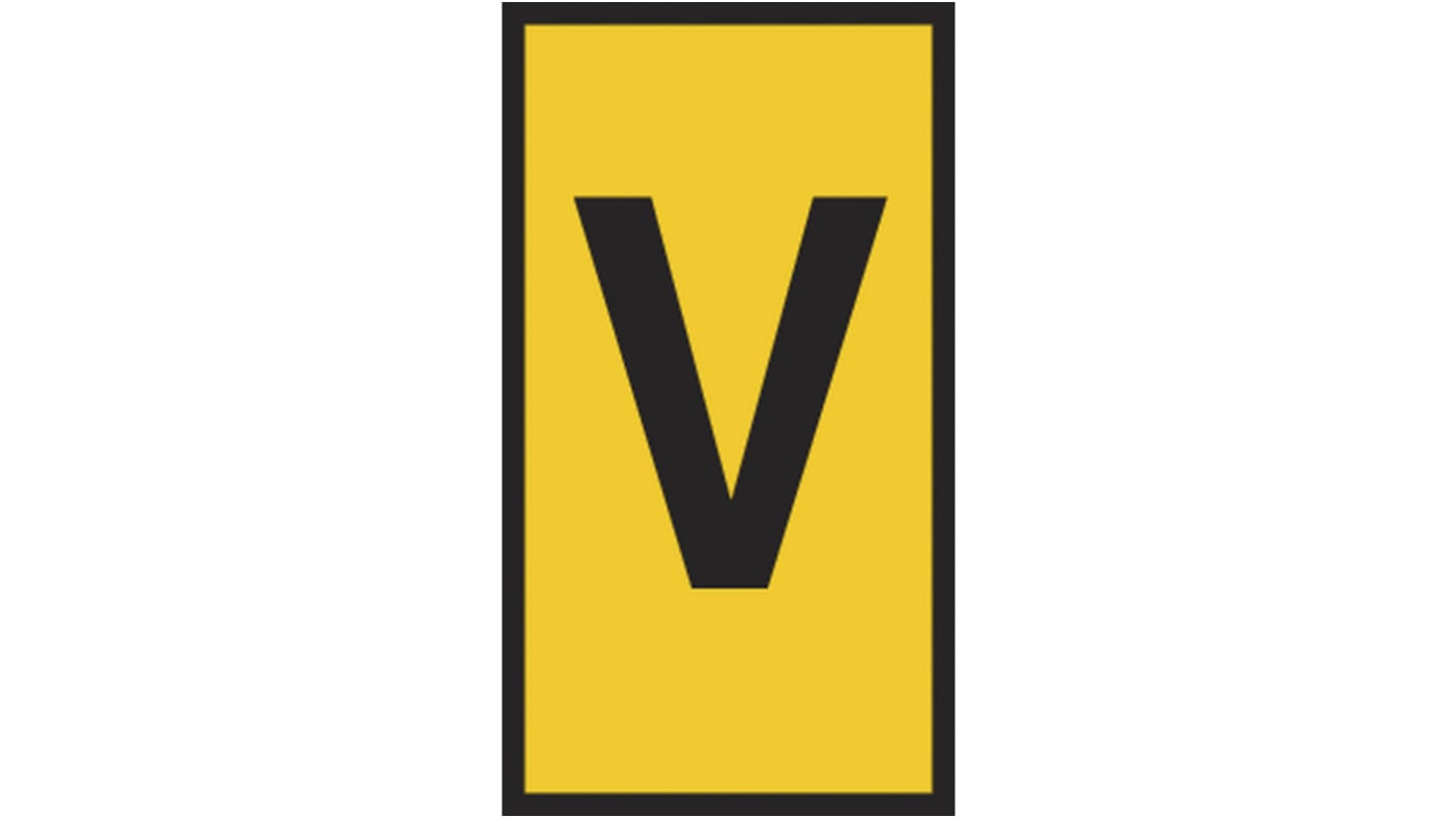 HellermannTyton HODS85 Slide On Cable Markers, Yellow, Pre-printed "V", 1.8 → 3.6mm Cable
