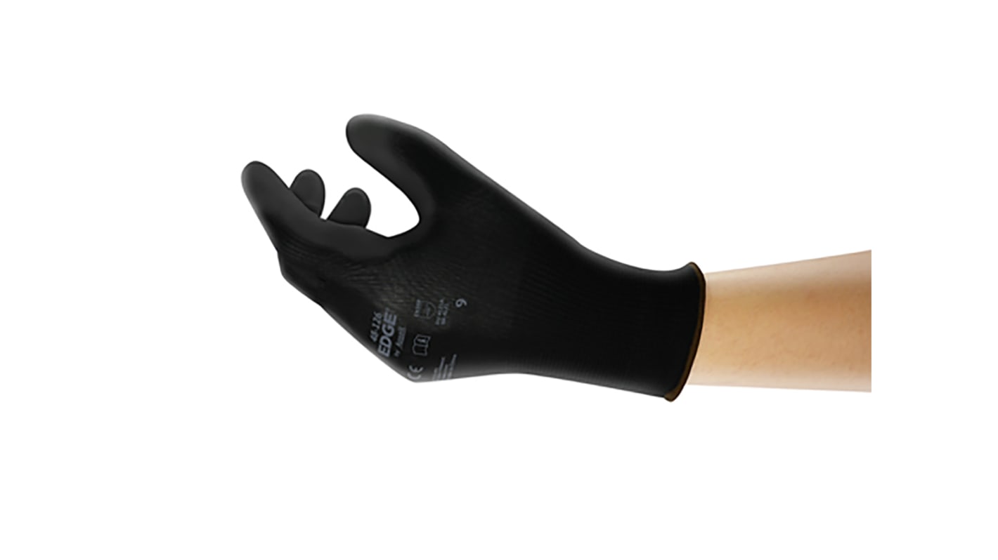 Ansell Edge Black Polyester General Purpose Work Gloves, Size 9, Polyurethane Coating
