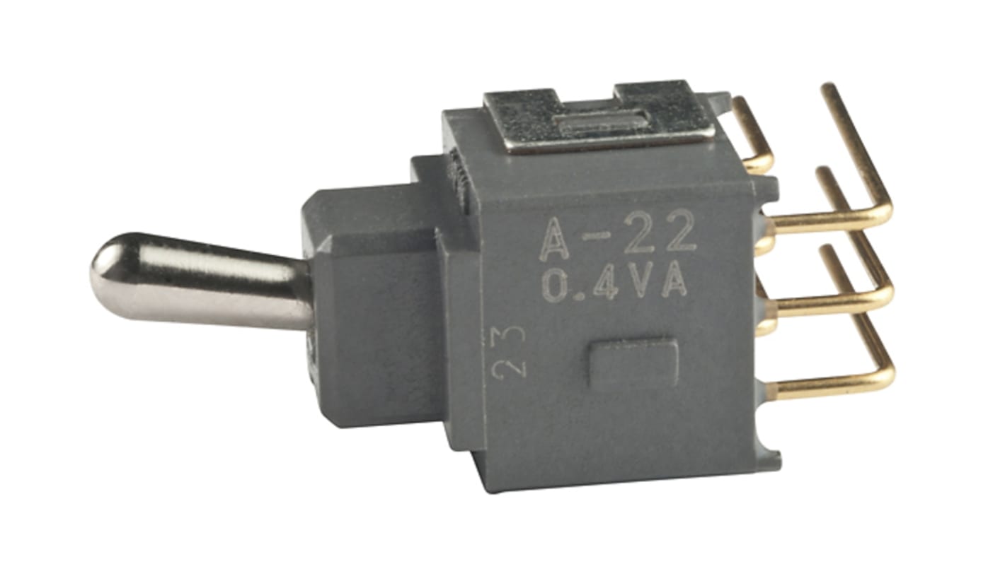 NKK Switches トグルスイッチ, On-Off-On, DPDT, 0.4VA, スルーホール実装
