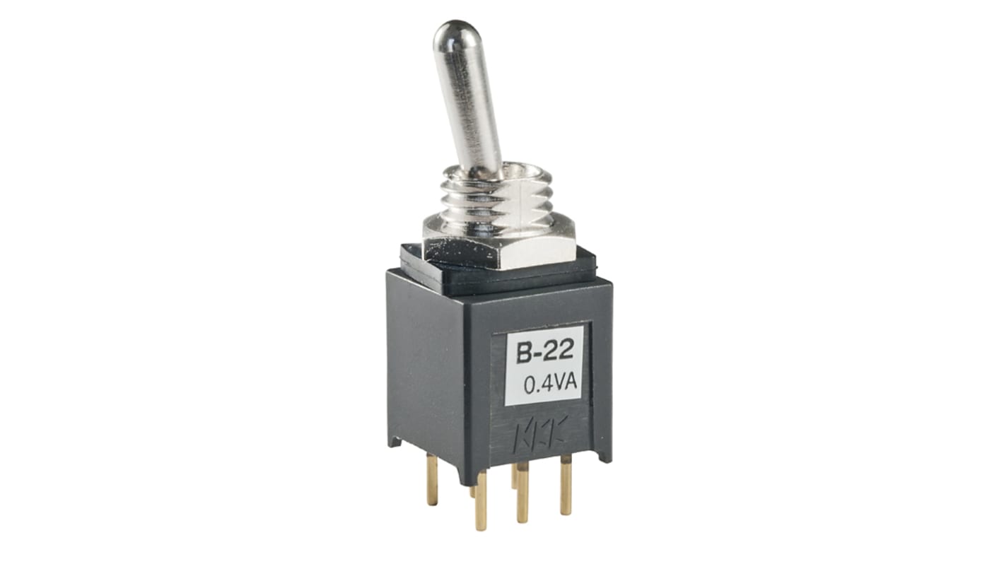 NKK Switches Toggle Switch, PCB Mount, On-(On), DPDT, Through Hole Terminal, 28V ac/dc