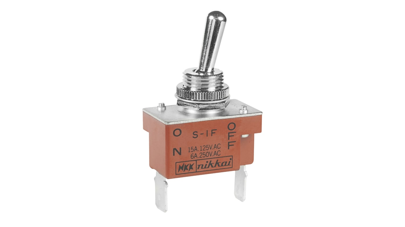 NKK Switches 钮子开关, 单刀单掷, 开-关操作, 15 A, 面板安装, 插片端子, IP67