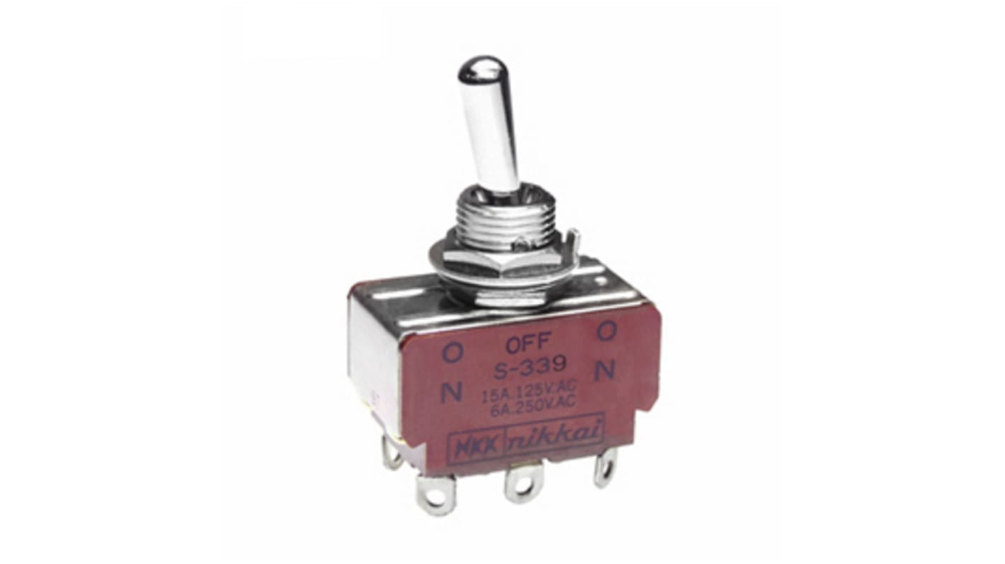NKK Switches Toggle Switch, Panel Mount, On-Off-(On), DPDT, Solder Terminal, 125V ac