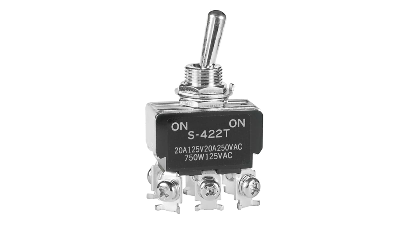 NKK Switches Toggle Switch, Panel Mount, On-On, DPDT, Screw Terminal, 250V ac