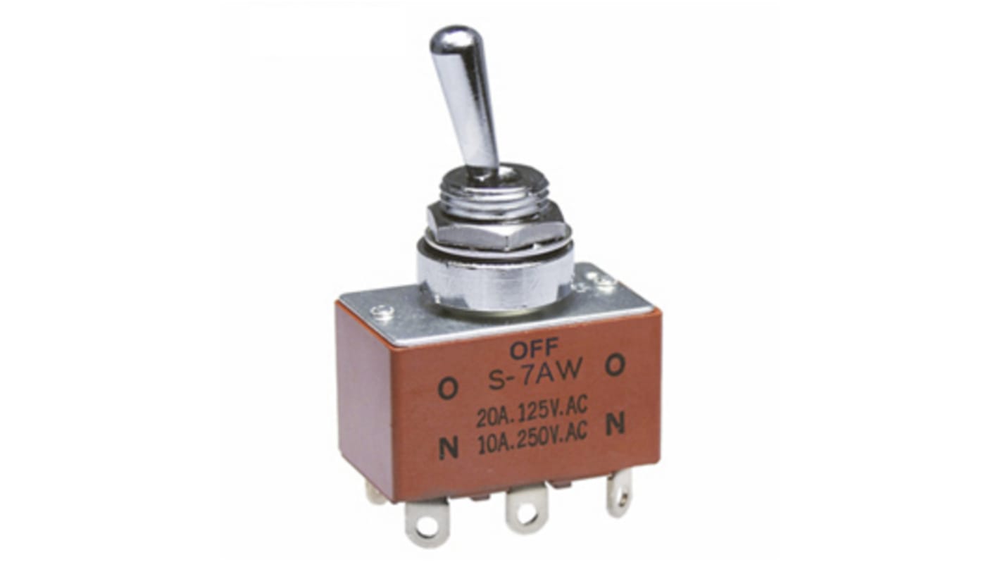 NKK Switches Toggle Switch, Panel Mount, On-Off-On, DPDT, Solder Terminal, 125V ac