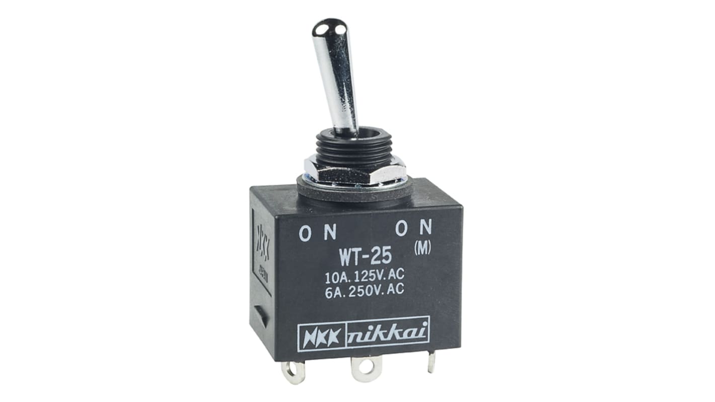 NKK Switches Toggle Switch, Panel Mount, On-(On), DPDT, Solder Terminal, 250V ac