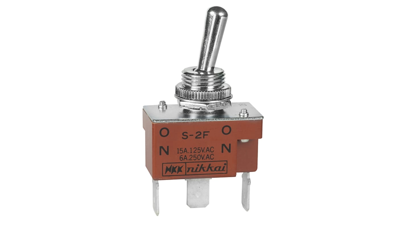 NKK Switches 钮子开关, 单刀双掷, 关-(关)操作, 15 A, 面板安装, 插片端子, IP67