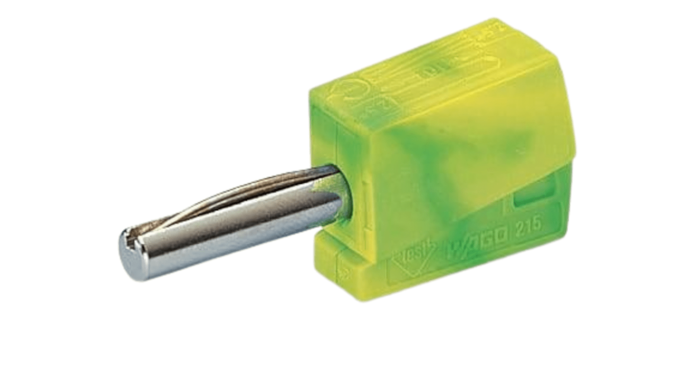WAGO Green/Yellow Male Banana Plug, 4 mm Connector, Cage Clamp Termination, 20A, 42V, Nickel Plating