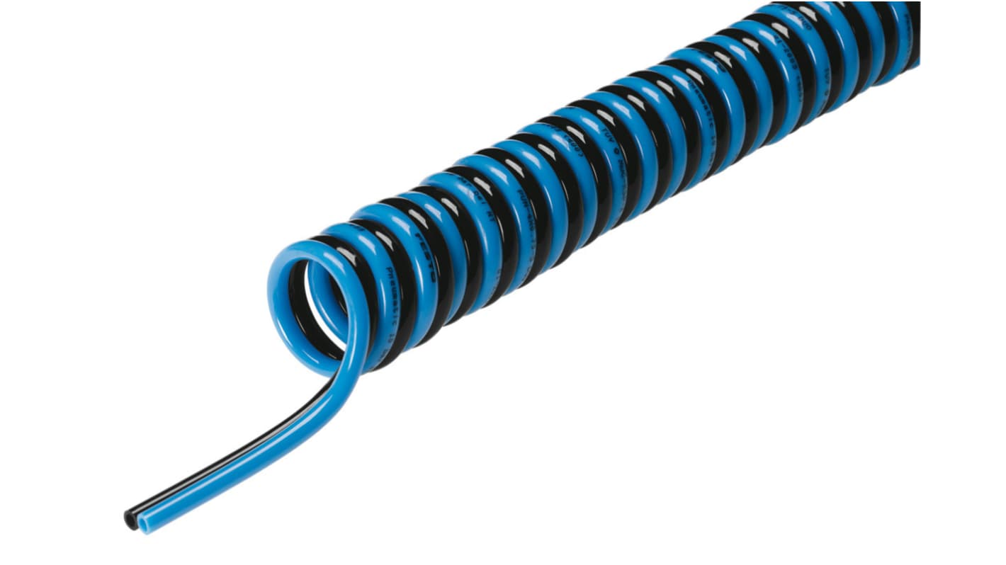 Tubo spiralato Festo in Poliuretano, L. 2m max, Øint 4mm, Øest 6mm, col. Nero, Blu