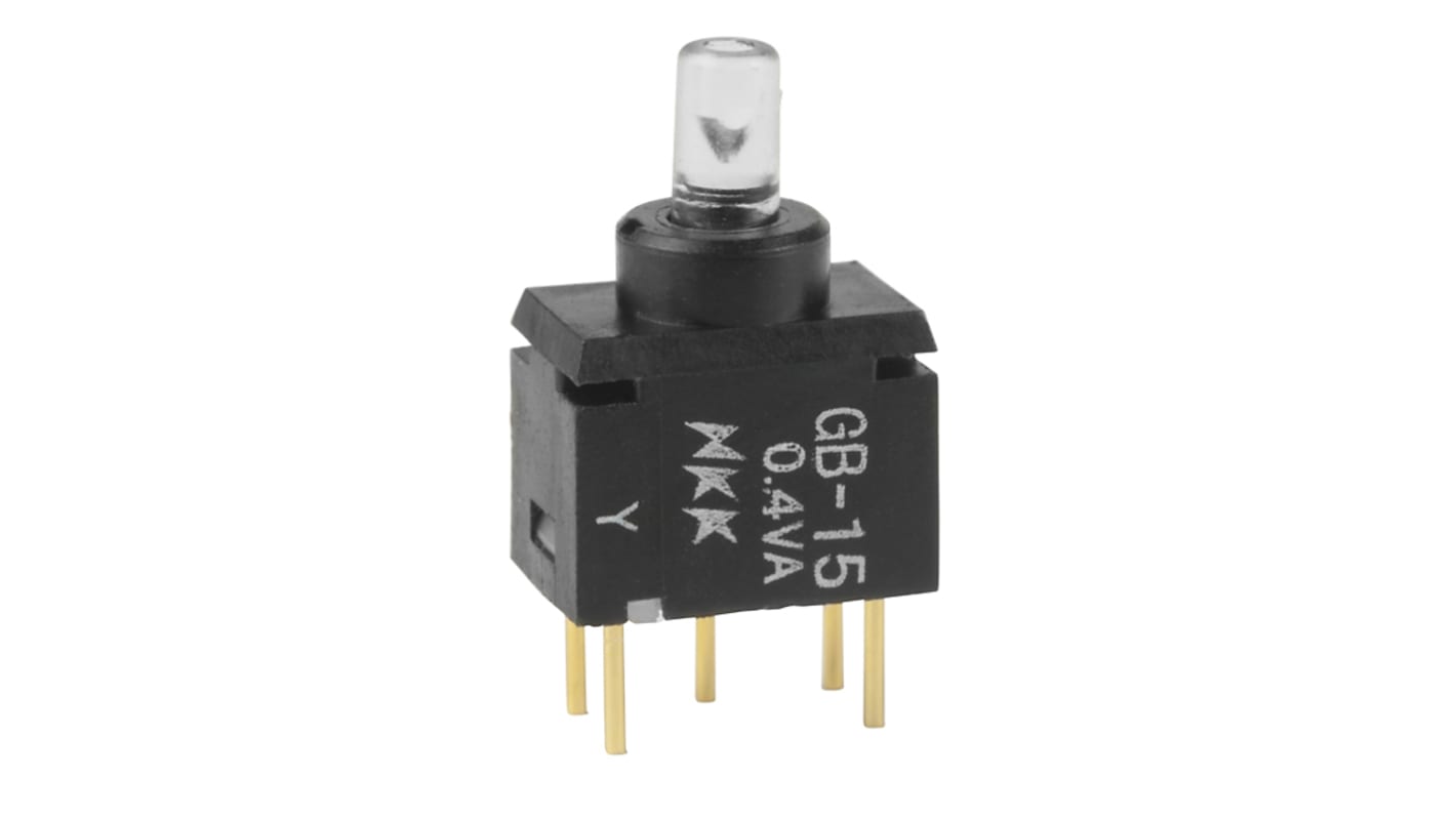NKK Switches Illuminated Push Button Switch, On-(On), Through Hole, SPST, Amber LED