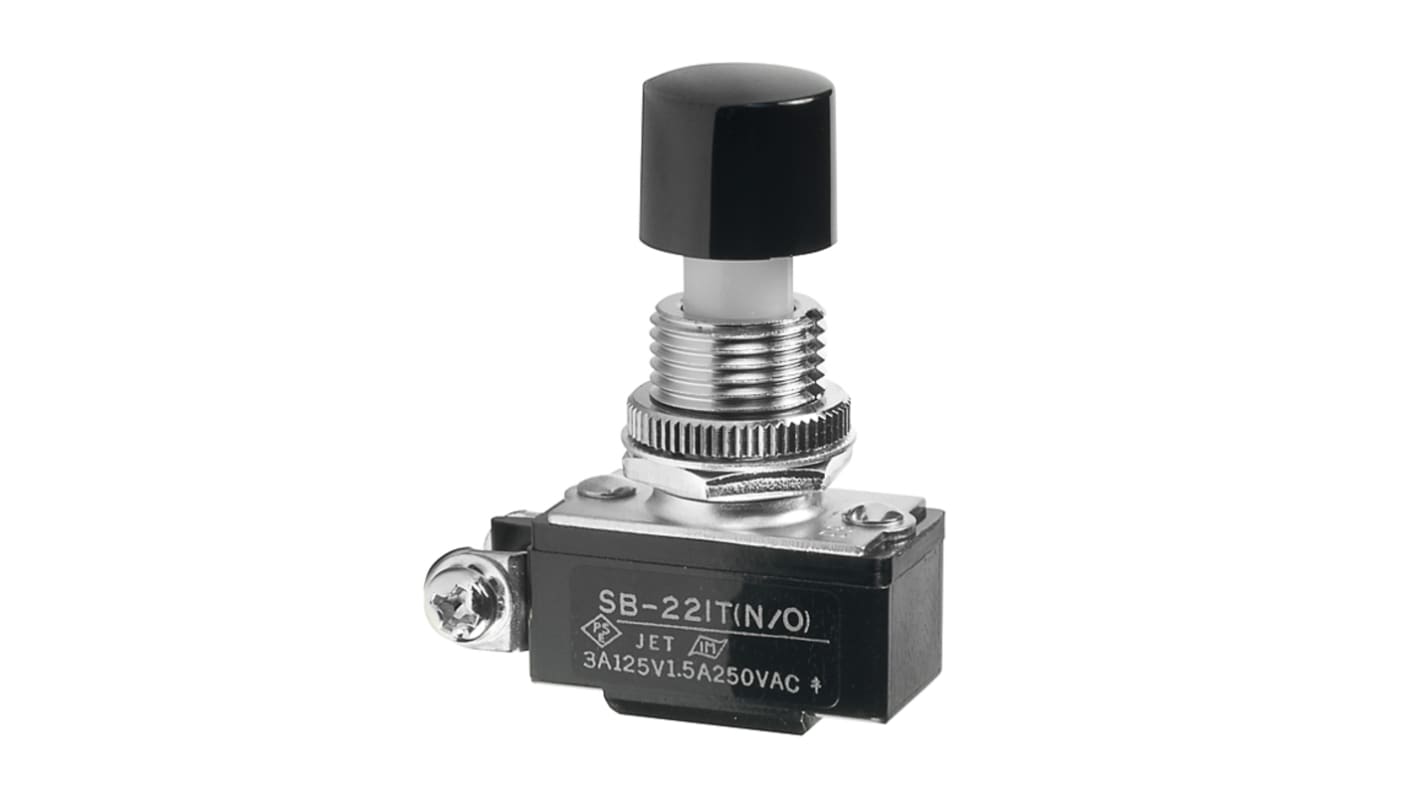 NKK Switches Push Button Switch, Off-(On), Panel Mount, 12.5mm Cutout, SPST
