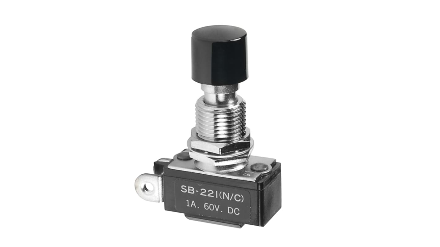 NKK Switches Push Button Switch, On-(Off), Panel Mount, 12.5mm Cutout, SPST