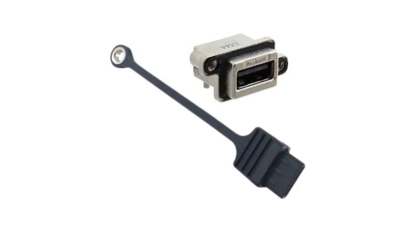 Amphenol ICC Right Angle, Panel Mount, Socket Type A 2.0 IP67 USB Connector