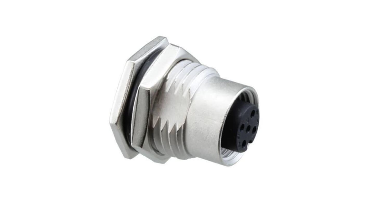 Amphenol Industrial Connector, 6 Contacts, Panel Mount, M12 Connector, Socket, Female, IP68, IP69K, M Series Sensor