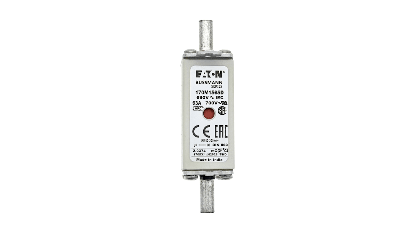 Eaton 63A Centred Tag Fuse, NH000, 690 V, 700 V
