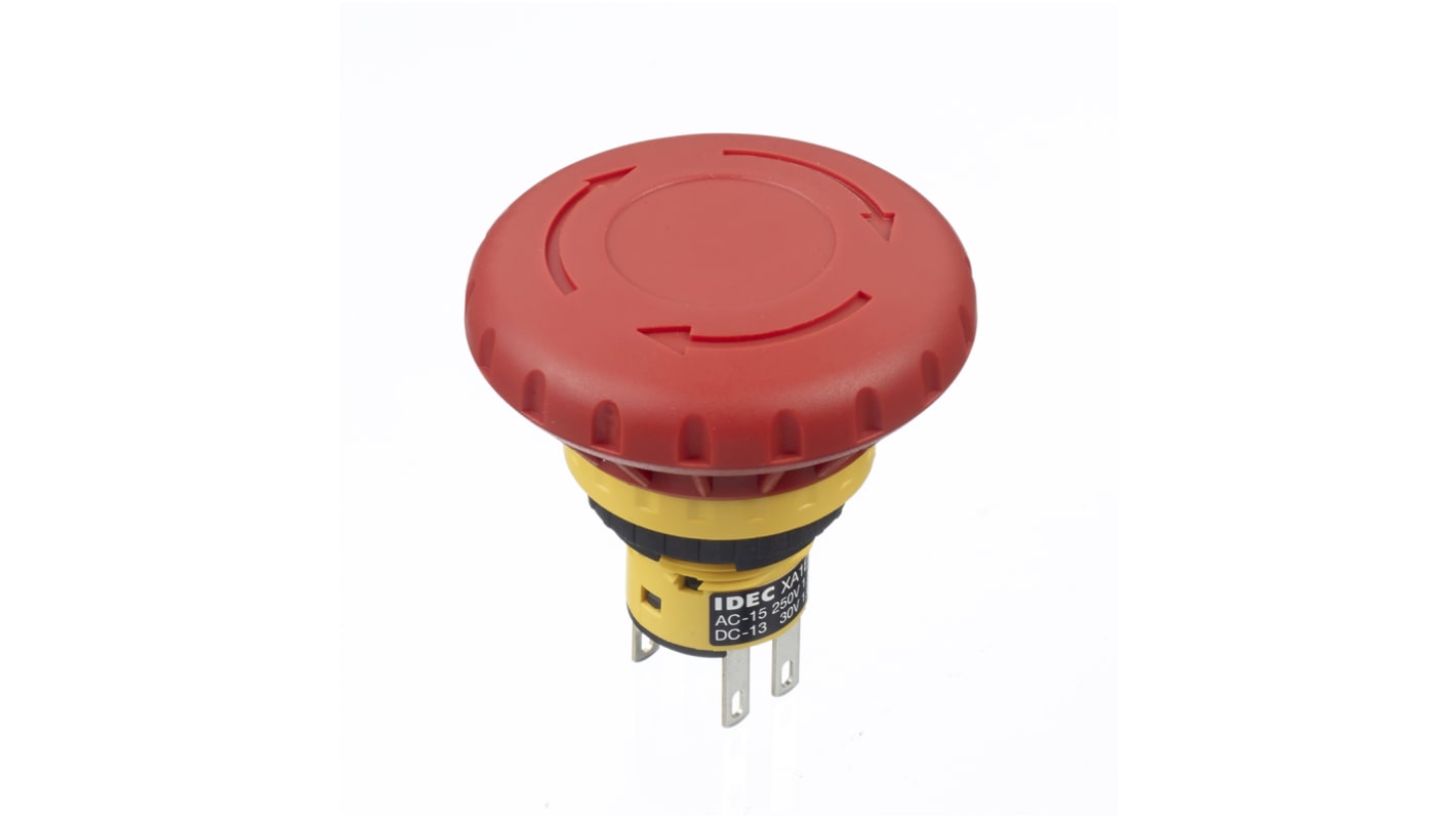 Idec XA Series Twist Release Emergency Stop Push Button, Panel Mount, 16mm Cutout, 2NC, IP40, IP65