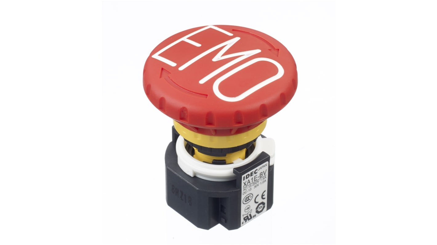 Idec XA Series Twist Release Emergency Stop Push Button, Panel Mount, 16mm Cutout, 3 NC, IP65