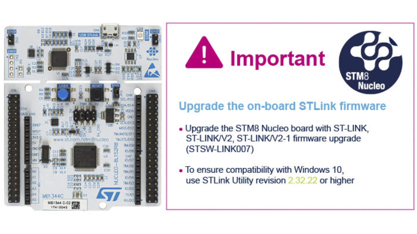 STMicroelectronics STM单片机开发板, STM8L152R8处理器, MCU内核, STM8 Nucleo-64