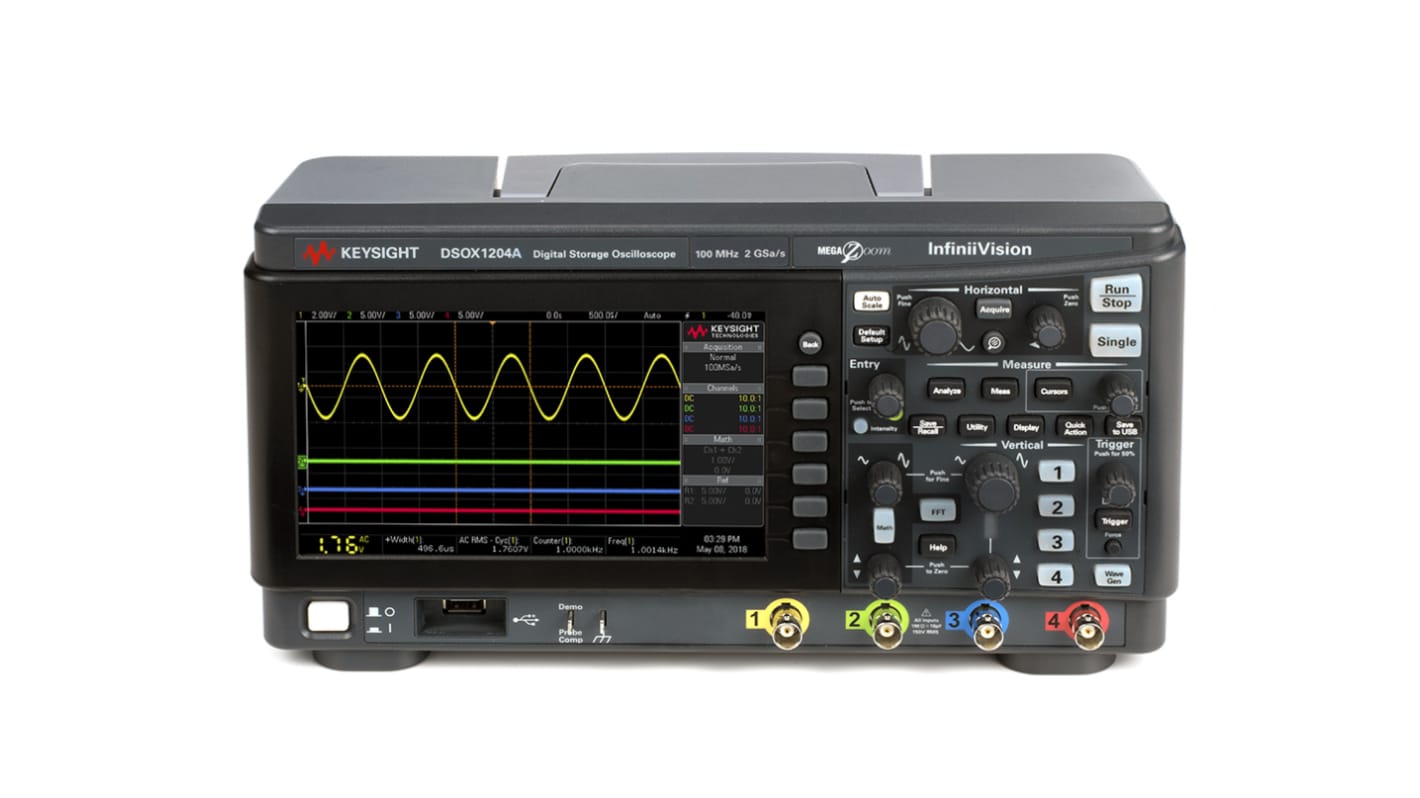 Keysight Technologies DSOX1204A 1000 X Series, 100MHz Digital Storage Oscilloscope, 4 Analogue Channels