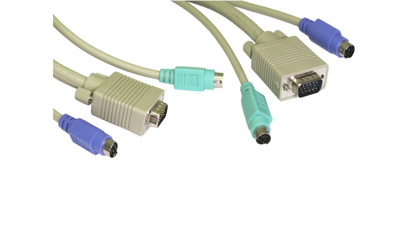 RS PRO Male PS/2 x 2; VGA to Male PS/2 x 2; VGA KVM Cable