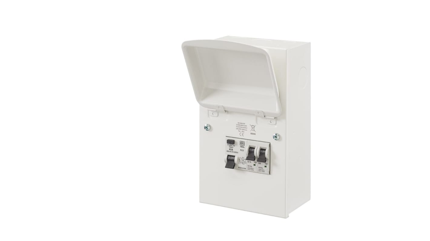 MK Electric 4 Way Metal Consumer Unit, 63A, IP2XC