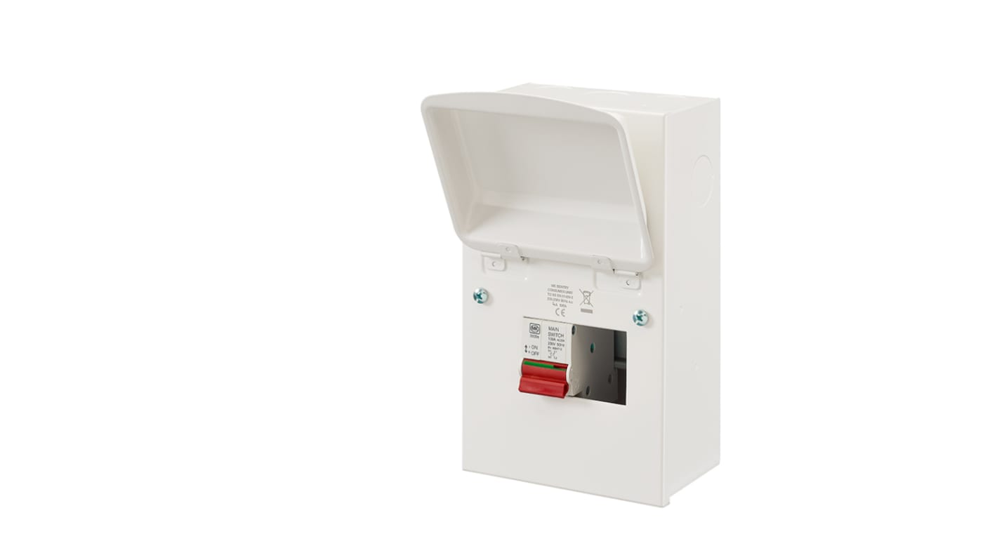 MK Electric 4 Way Metal Consumer Unit, 63A, IP2XC