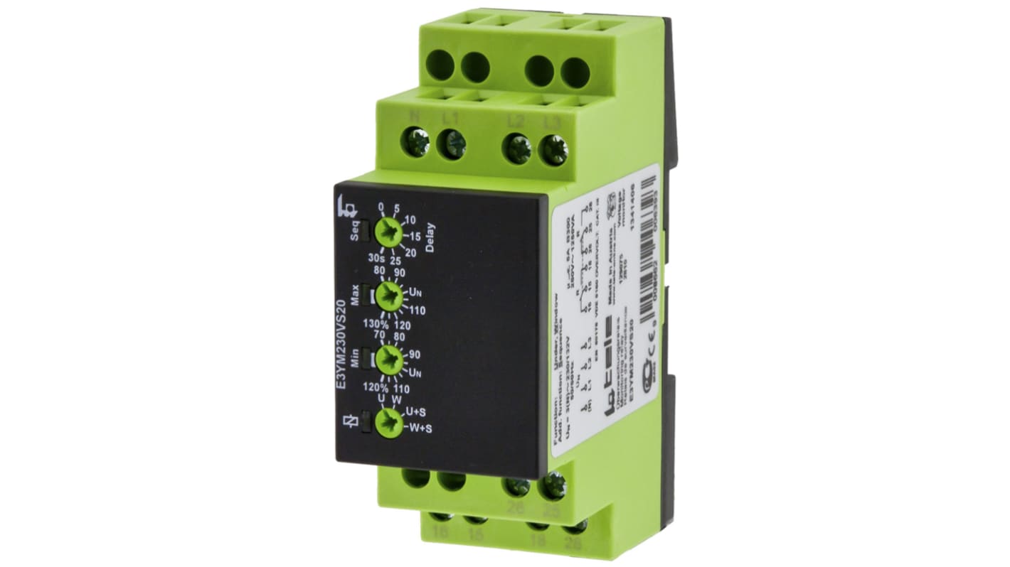 Tele Phase, Voltage Monitoring Relay, 1, 3 Phase, DPDT, DIN Rail