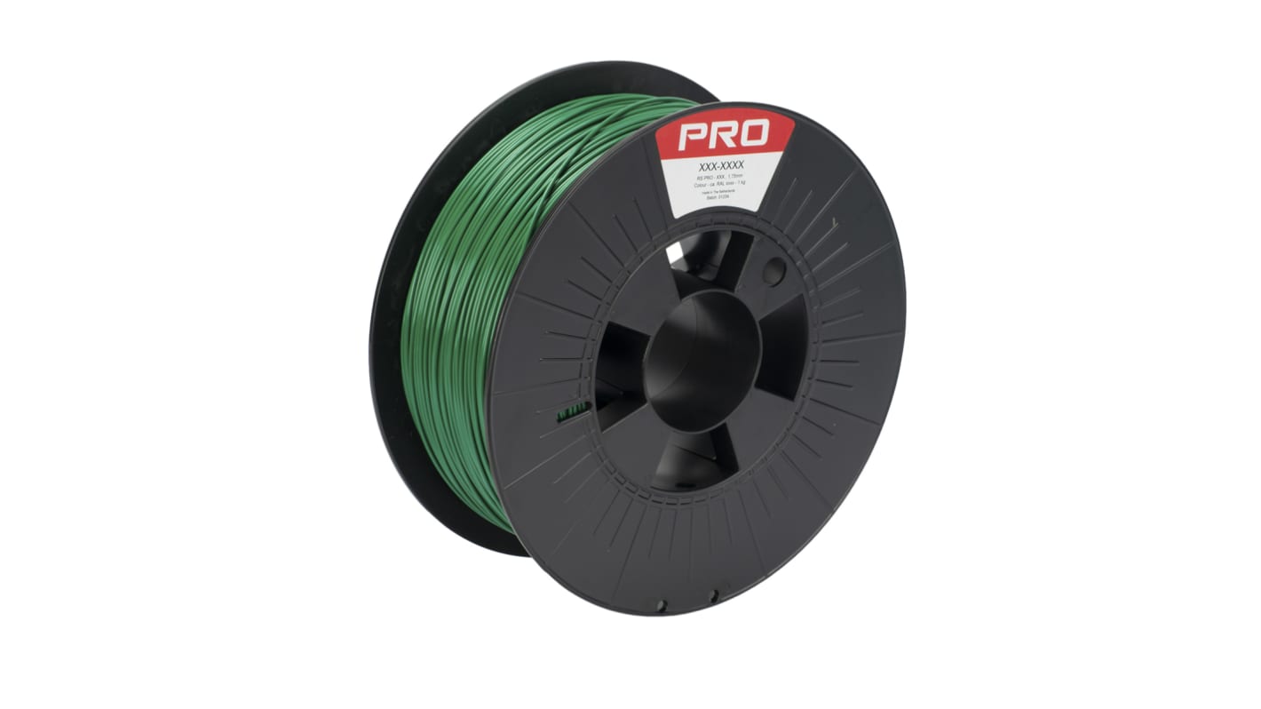 RS PRO 1.75mm Green PLA 3D Printer Filament, 1kg
