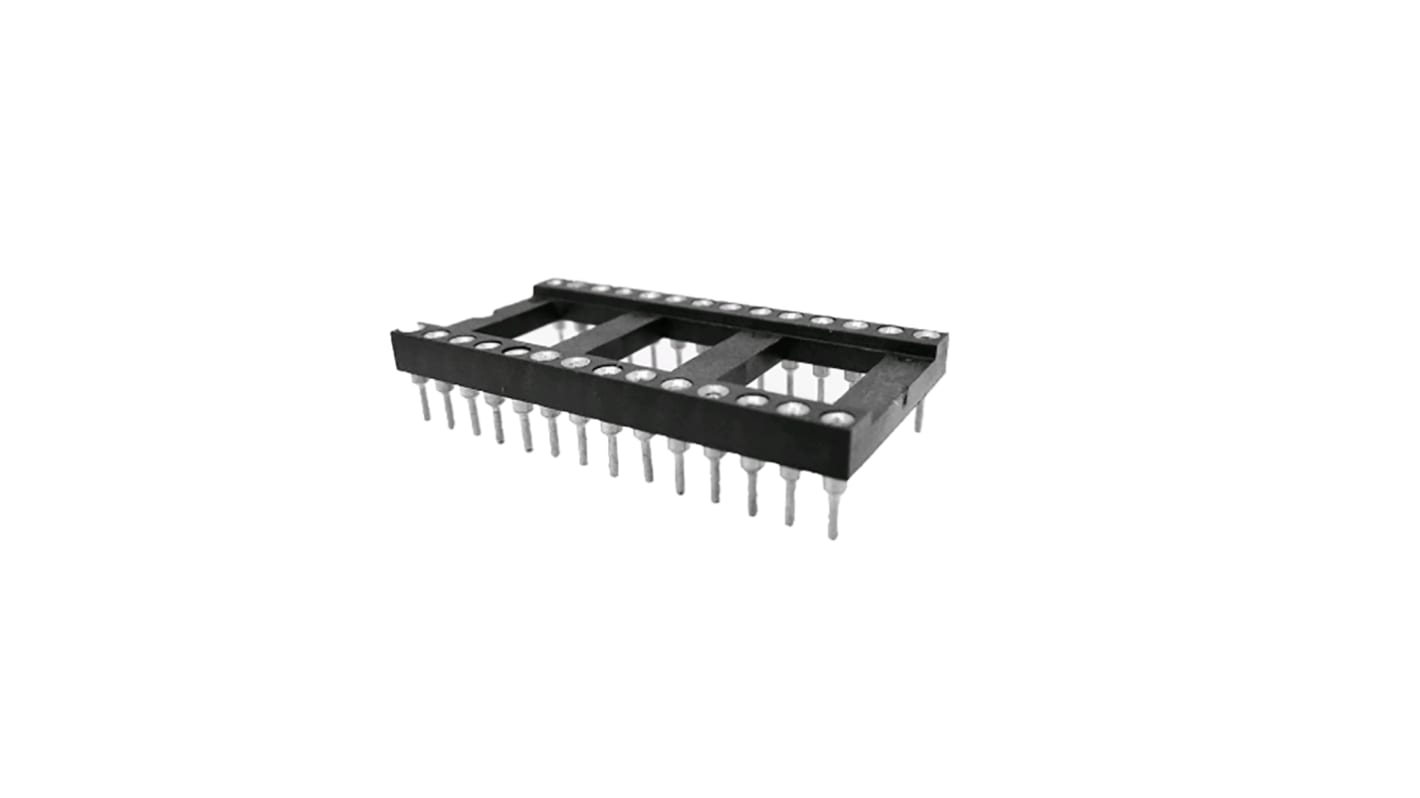 RS PRO DIP28插座, 15.24mm排宽, 2.54mm节距, 车削引脚, THT安装, 35.56 x 17.78 x 3mm