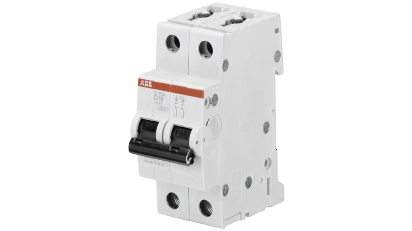 ABB System Pro M Compact S200 MCB, 2P, 6A Curve D, 440V AC, 125V DC, 10 kA Breaking Capacity