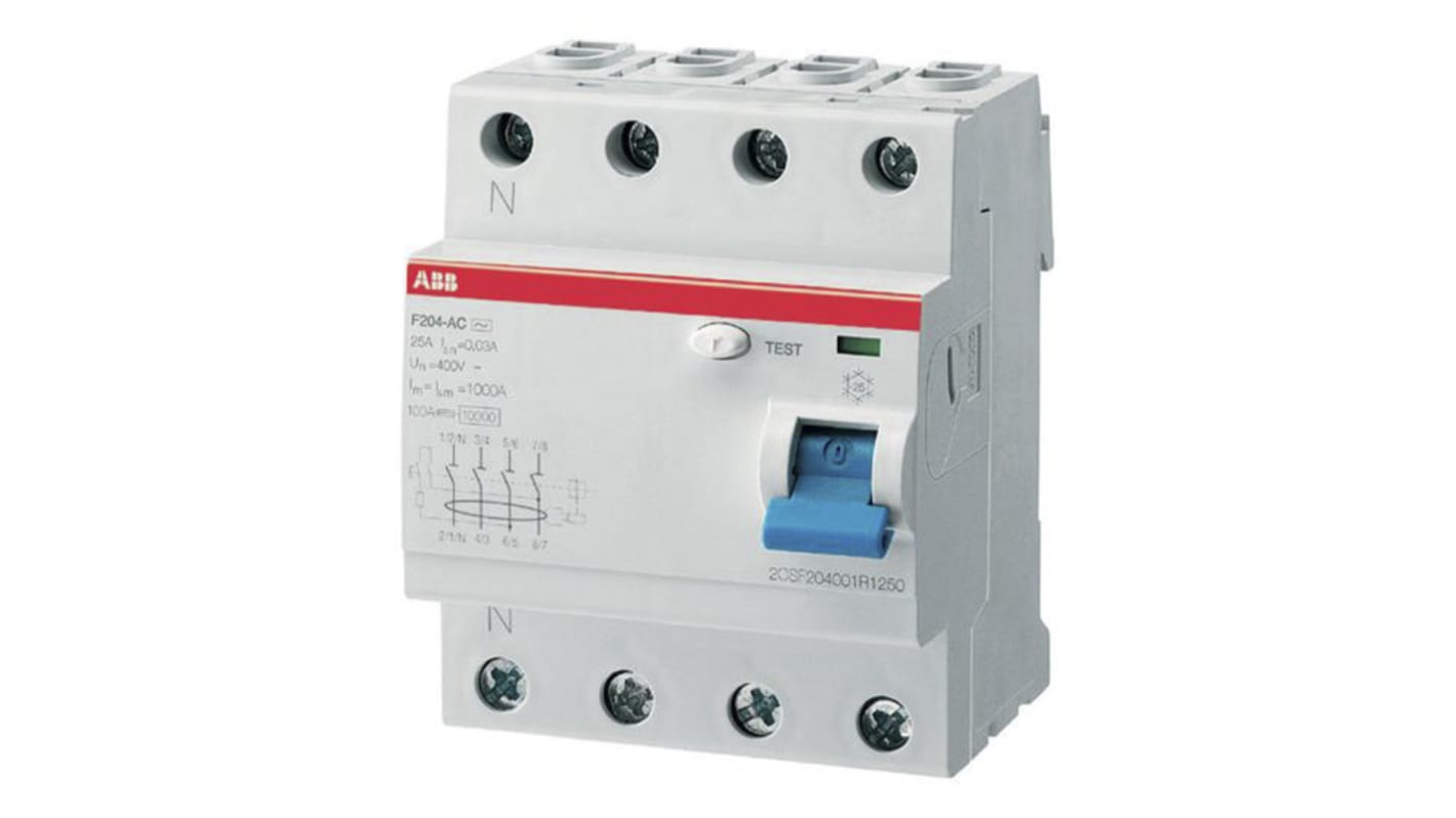 ABB FH200 RCCB, 63A, 4 Pole, 30mA, Type AC