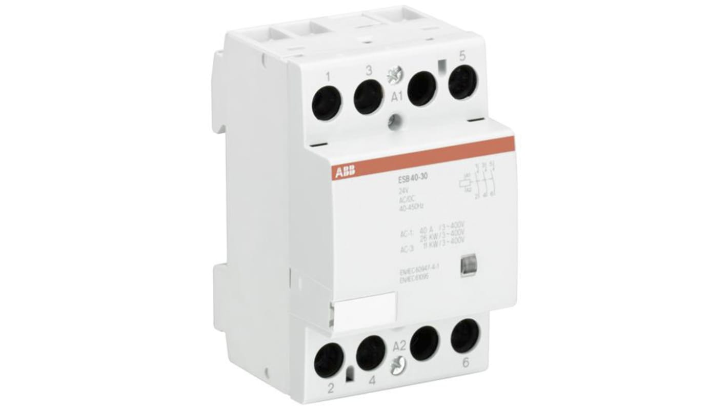 ABB ESB40-20-230VAC/DC ESB Contactor, 2-Pole, 40 A, 9.2 kW, 2NO, 230 V ac