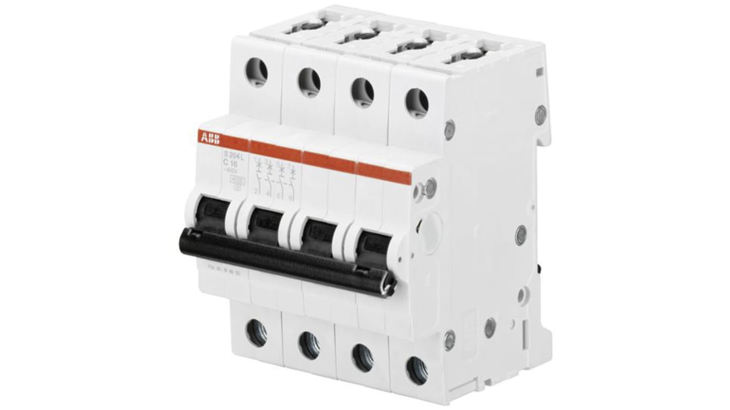 ABB System Pro M Compact S200L MCB, 4P, 32A Curve C, 400V AC, 6 kA Breaking Capacity