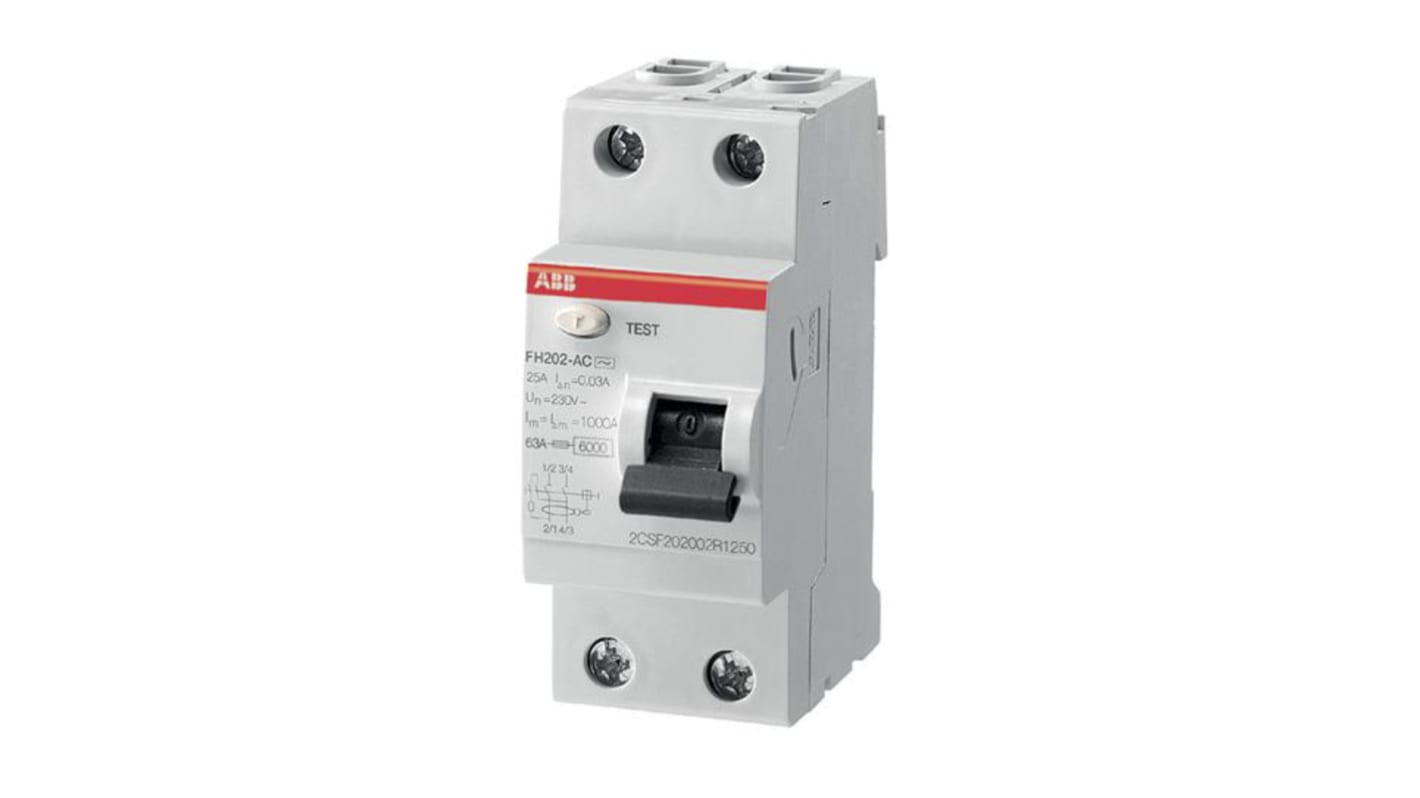ABB FH200 RCD, 63A, 2P Pole, 30mA, Type A