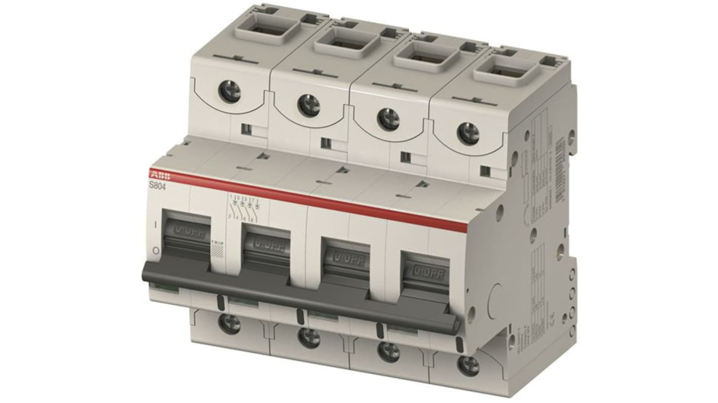ABB High Performance S800N MCB, 4P, 63A Curve C, 690V AC, 375V DC, 36 kA Breaking Capacity