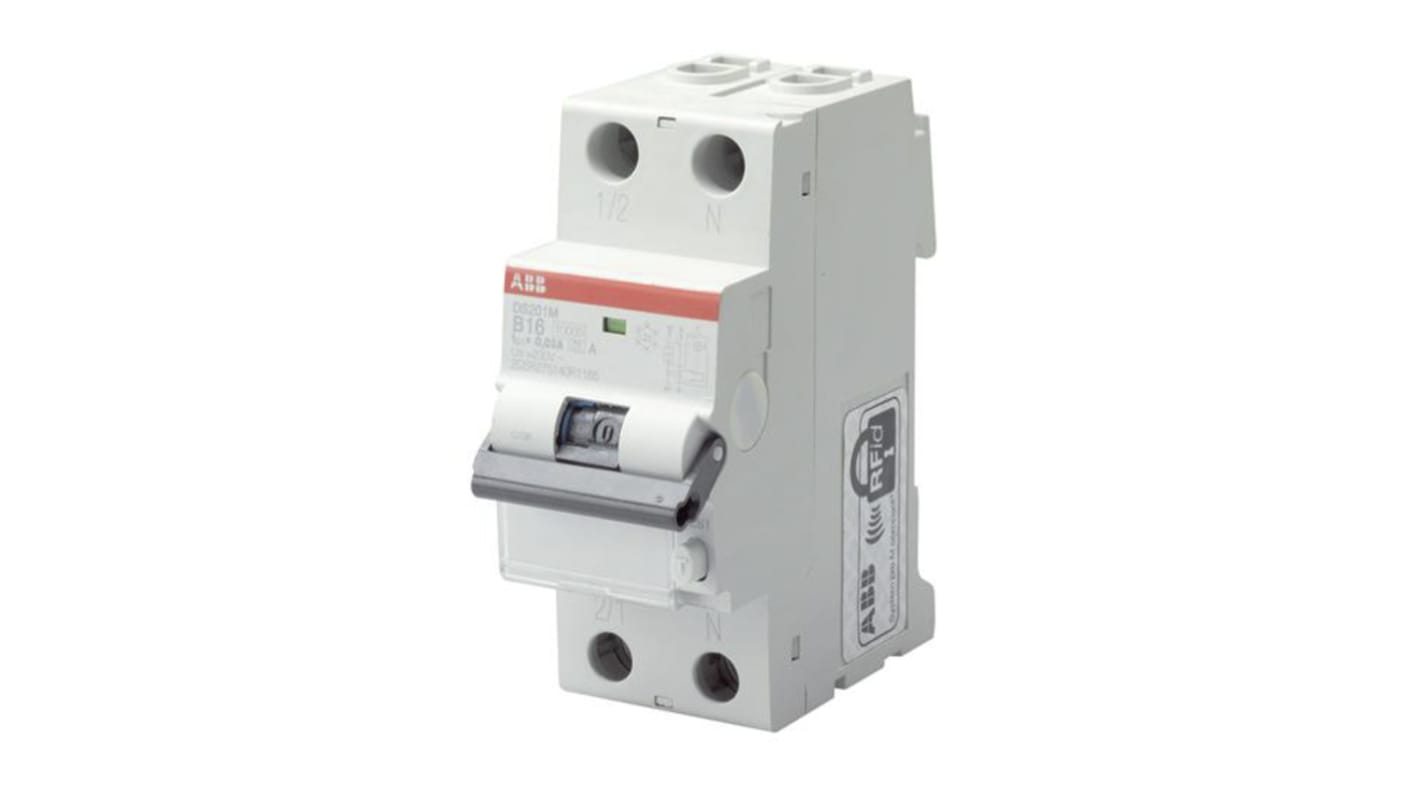 ABB RCBO, 20A Current Rating, 1P+N Poles, 30mA Trip Sensitivity, Type C