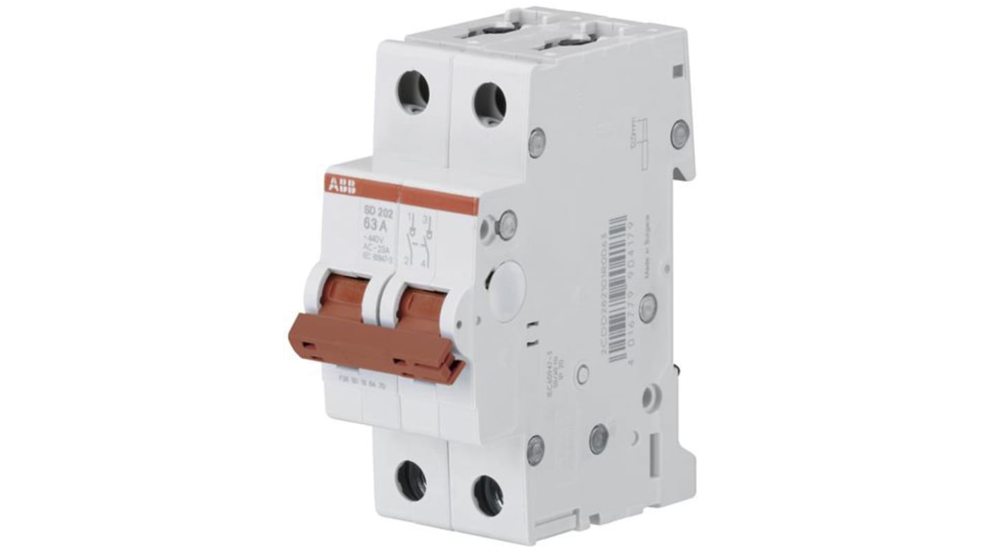 ABB 2P Pole Isolator Switch - 63A Maximum Current, IP20