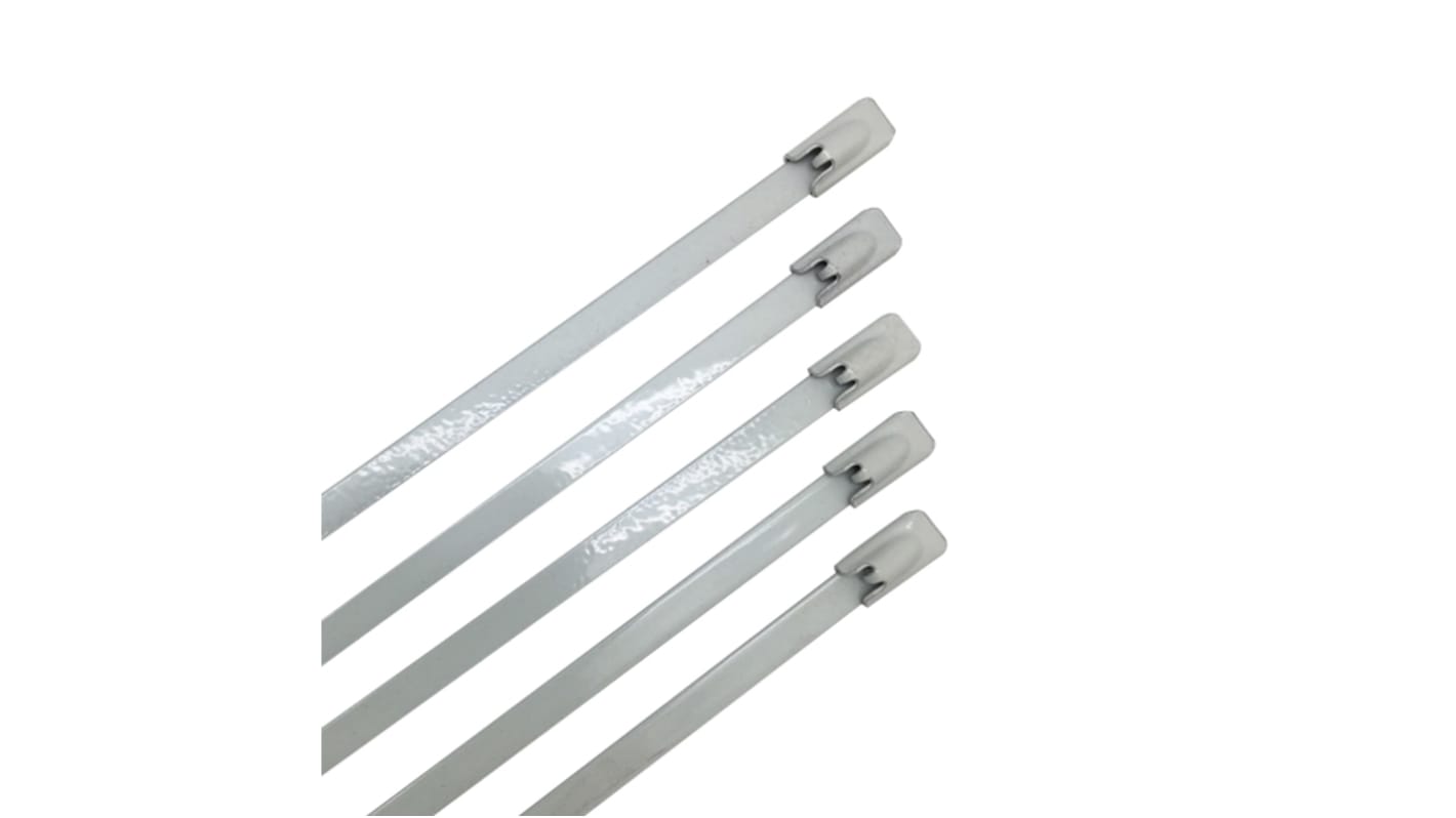 RS PRO Cable Tie, Ball Lock, 200mm x 7.9 mm, White 316 Stainless Steel