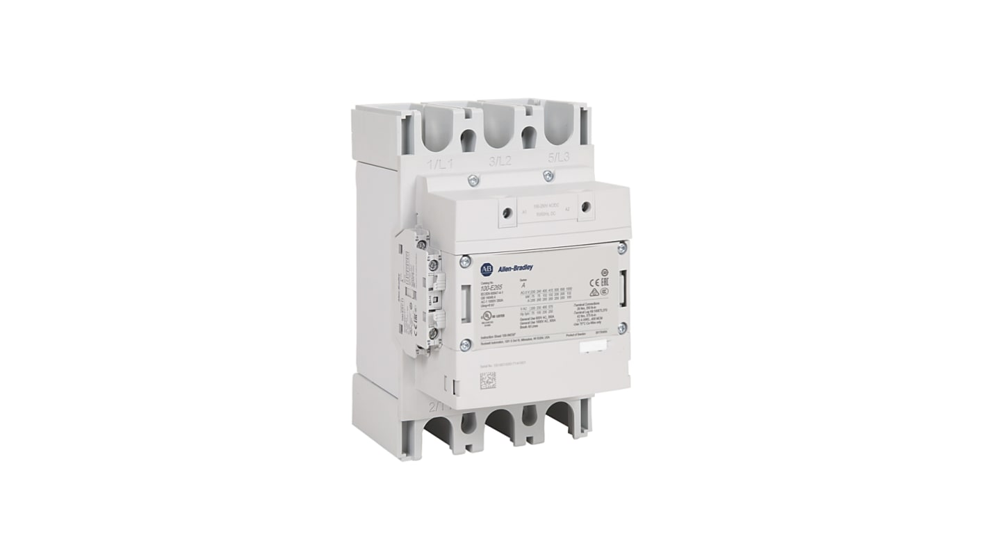 Allen Bradley 100-E Contactor, 100 → 250 V dc Coil, 3-Pole, 265 A, 132 kW, 1NO + 1NC, 400 V ac