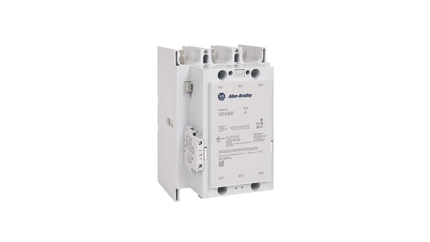 Allen Bradley 100-E Contactor, 100 → 250 V dc Coil, 3-Pole, 400 A, 200 kW, 1NO + 1NC, 400 V ac
