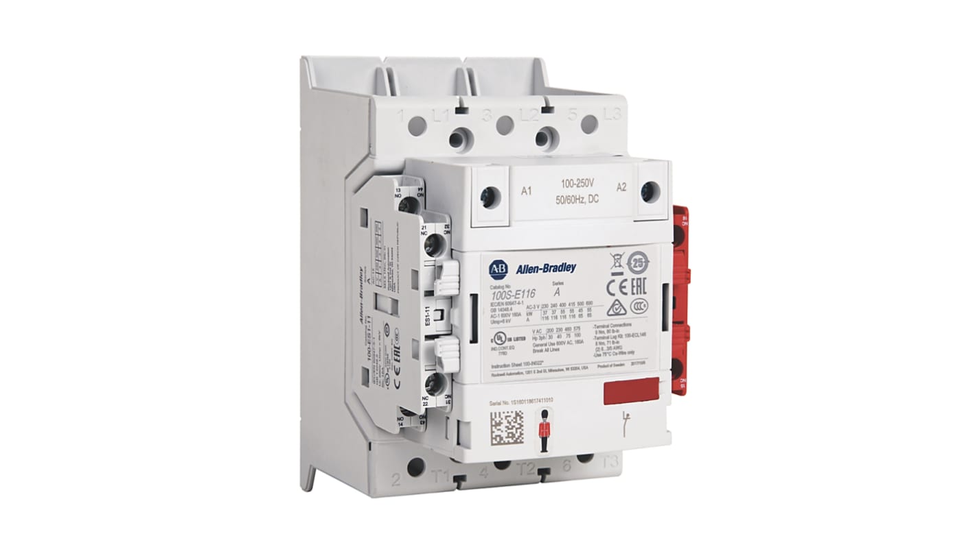 Allen Bradley 100S-E Leistungsschütz 100 → 250 V ac/dc-Spule, 3 -polig / 116 A Sicherheit 3-Hilfskontakte