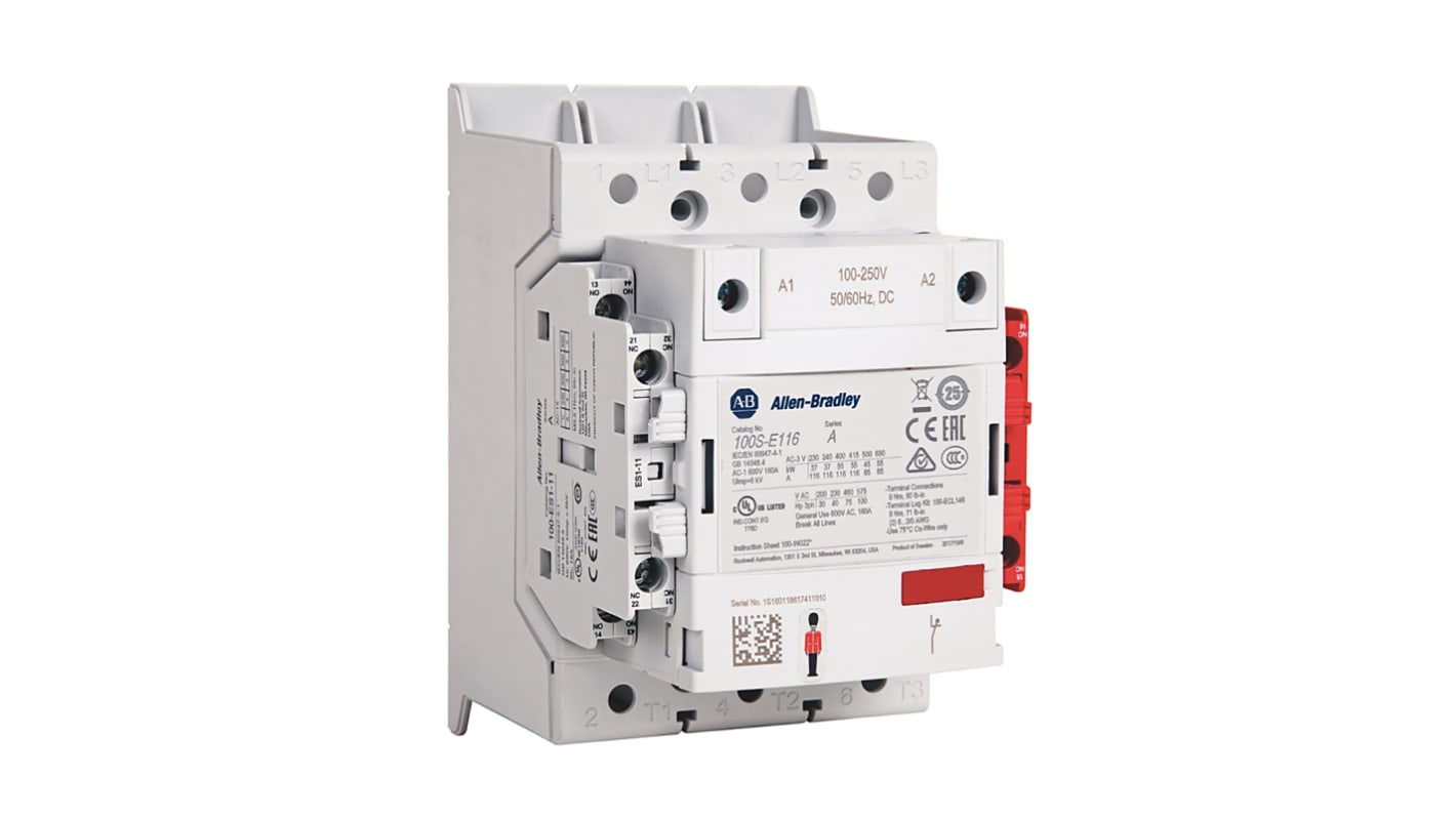 Allen Bradley 100S-E Leistungsschütz 100 → 250 V ac/dc-Spule, 3 -polig , 250 V ac/dc / 116 A 1 Schließer, 1