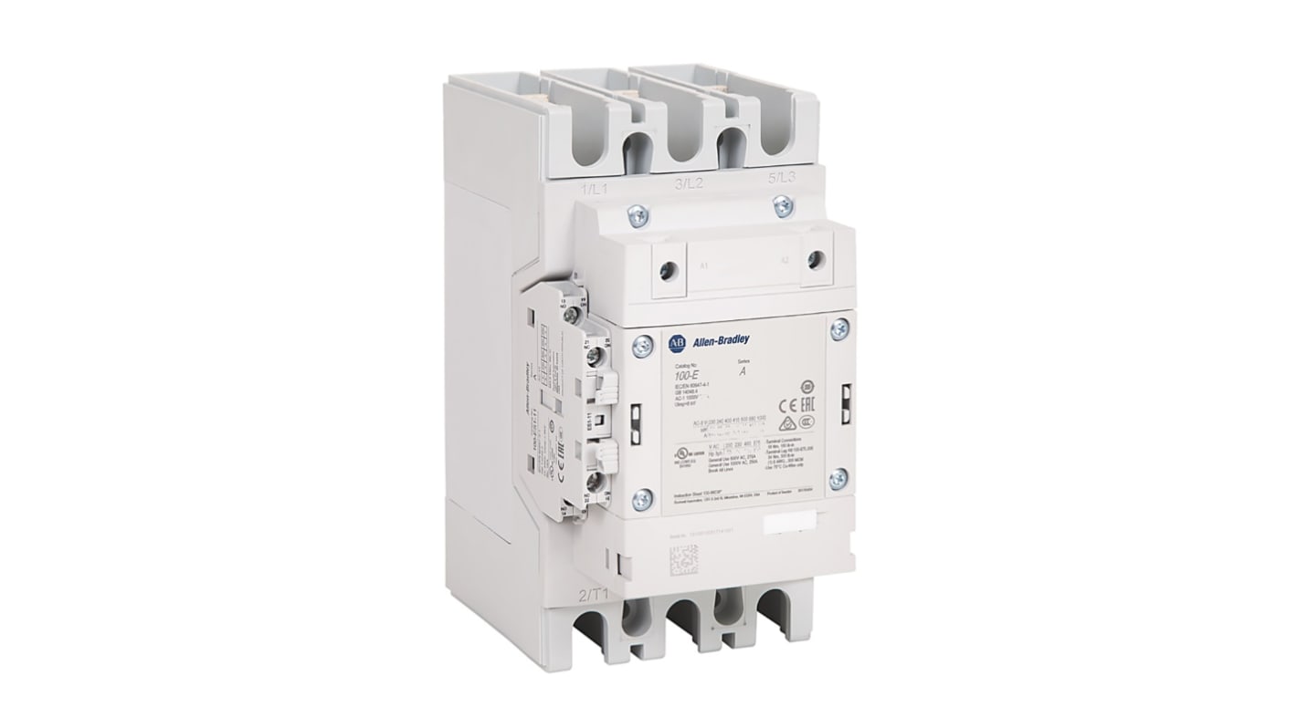 Allen Bradley 100S-E Contactor, 100 → 250 V ac/dc Coil, 3-Pole, 116 A, 1NO + 1NC, 250 V ac/dc