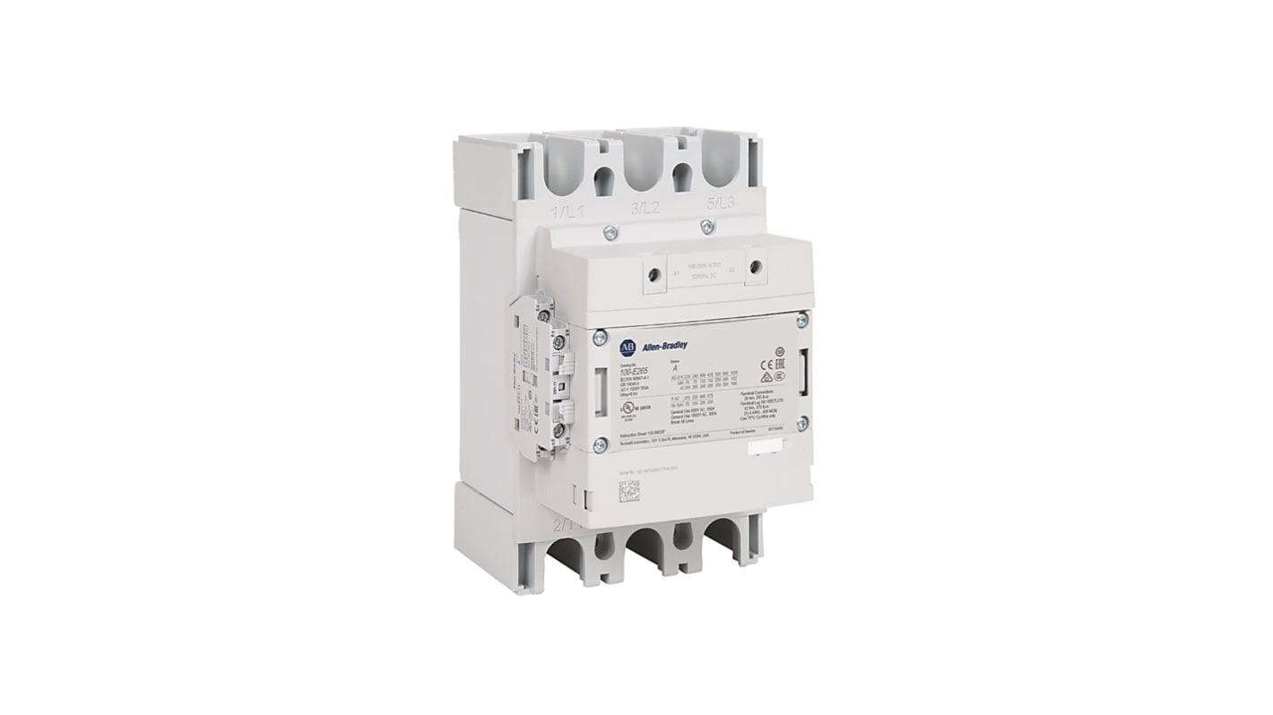 Allen Bradley 100S-E Contactor, 24 → 60 V ac/dc Coil, 3-Pole, 116 A, 1NO + 1NC, 60 V ac/dc