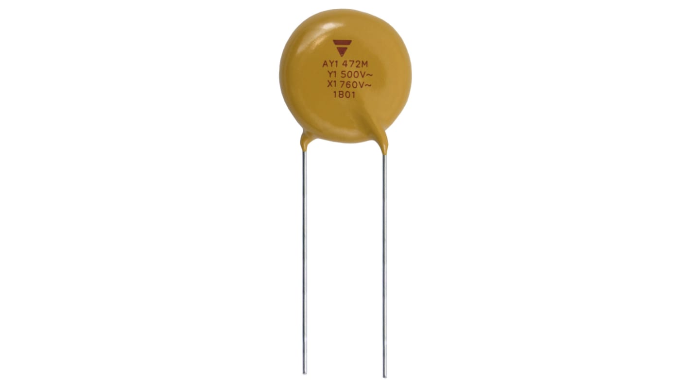 Vishay Single Layer Ceramic Capacitor (SLCC) 680pF 500V ac ±20% Y5U Dielectric, AY1, Through Hole +125°C Max Op. Temp.